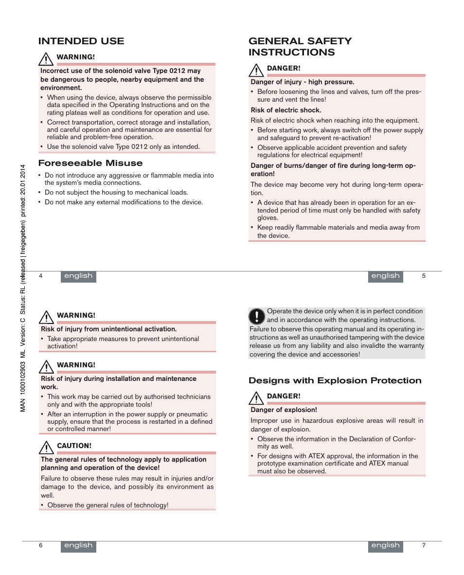 Intended use, General safety instructions | Burkert Type 0212-B User Manual | Page 2 / 18
