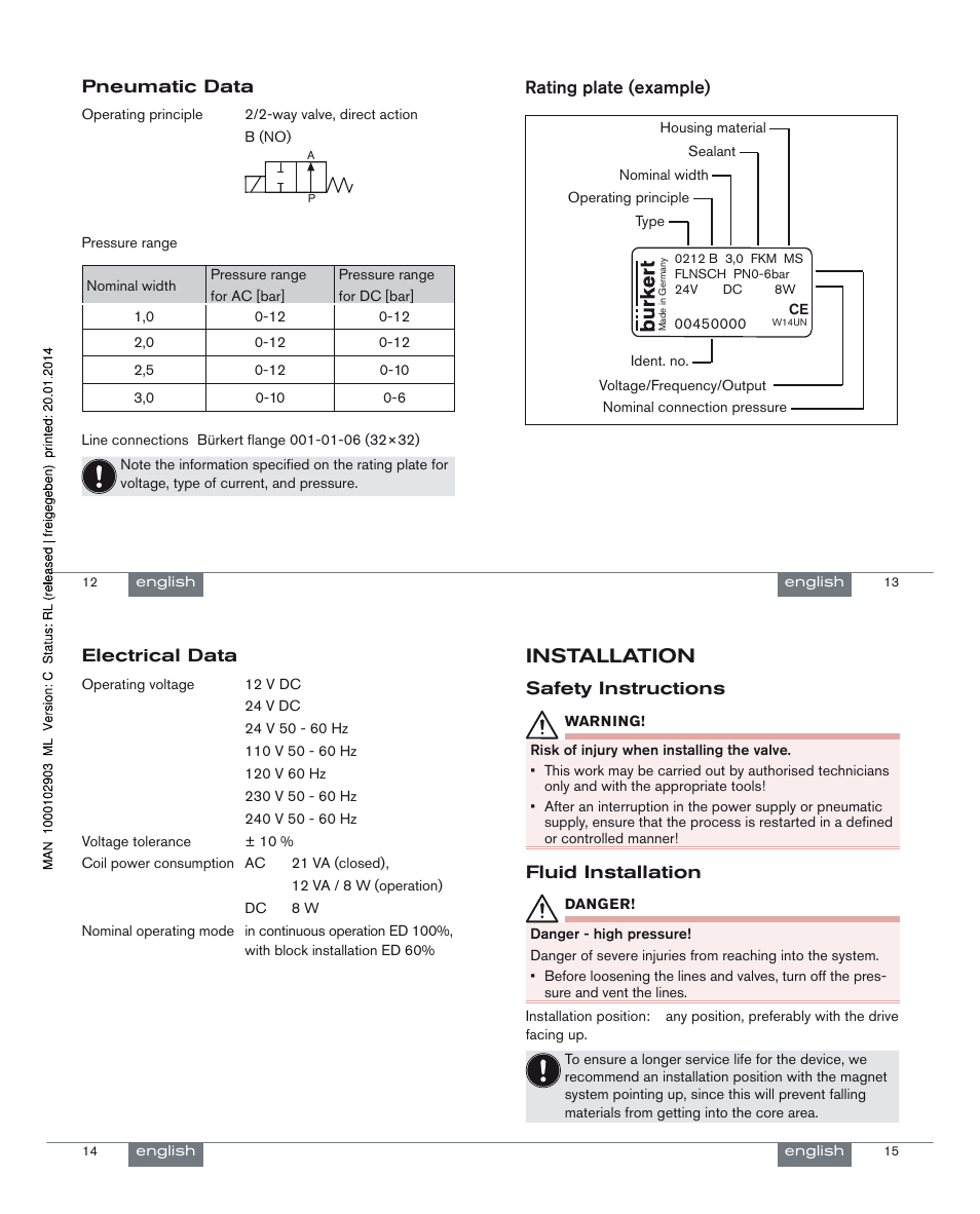Installation | Burkert Type 0212-B User Manual | Page 4 / 18