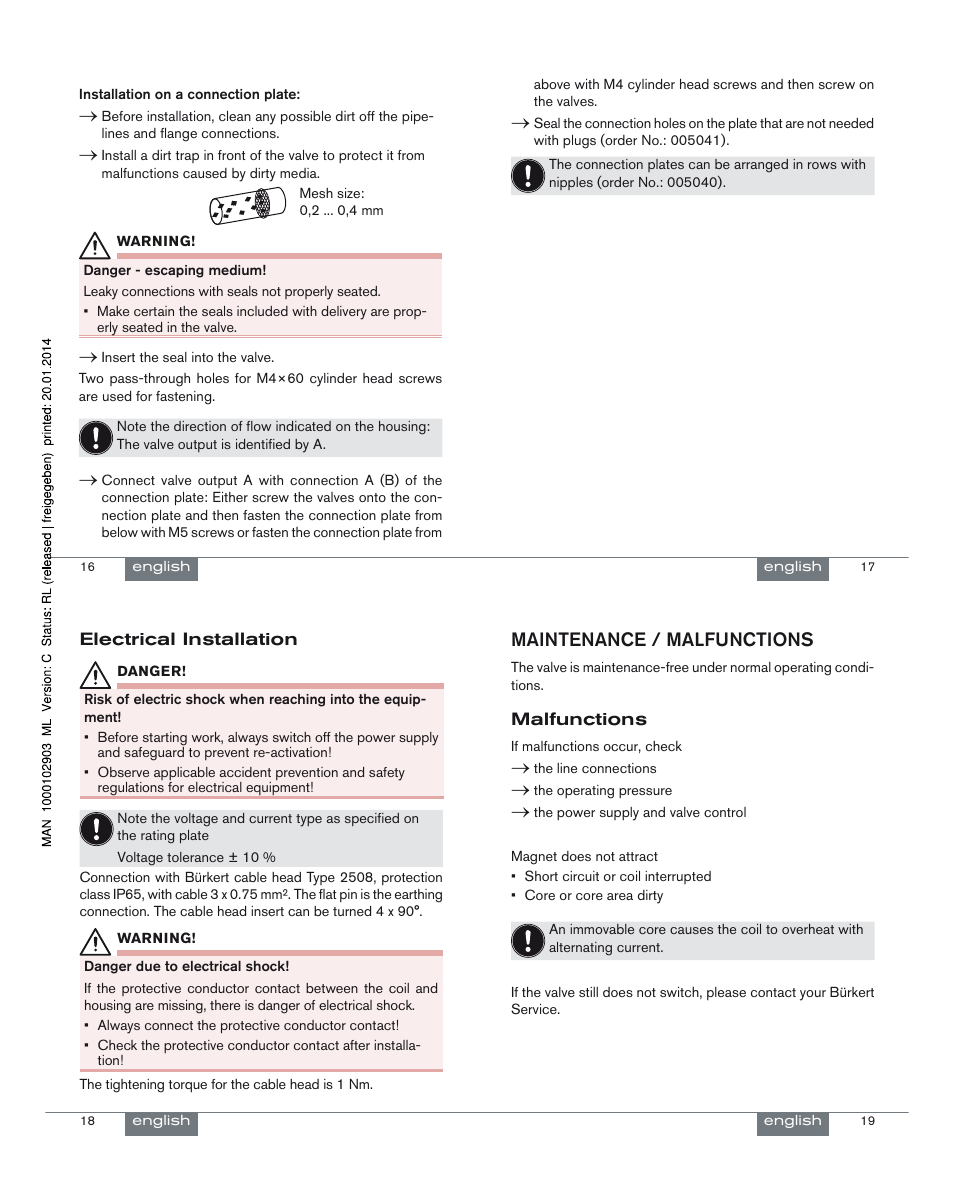 Maintenance / malfunctions | Burkert Type 0212-B User Manual | Page 5 / 18