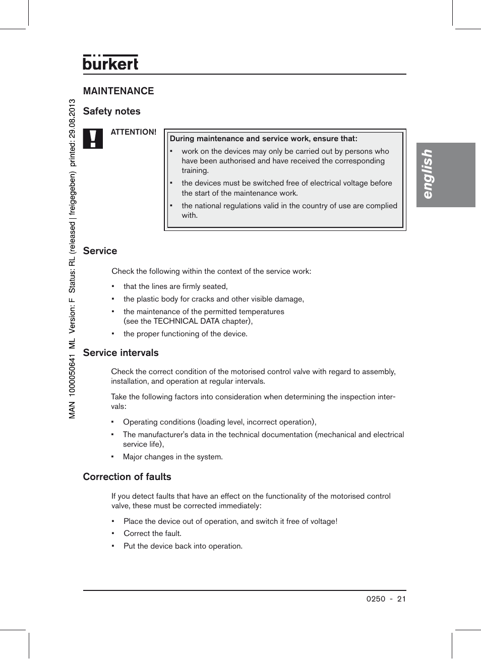 English | Burkert Type 0250 User Manual | Page 21 / 64