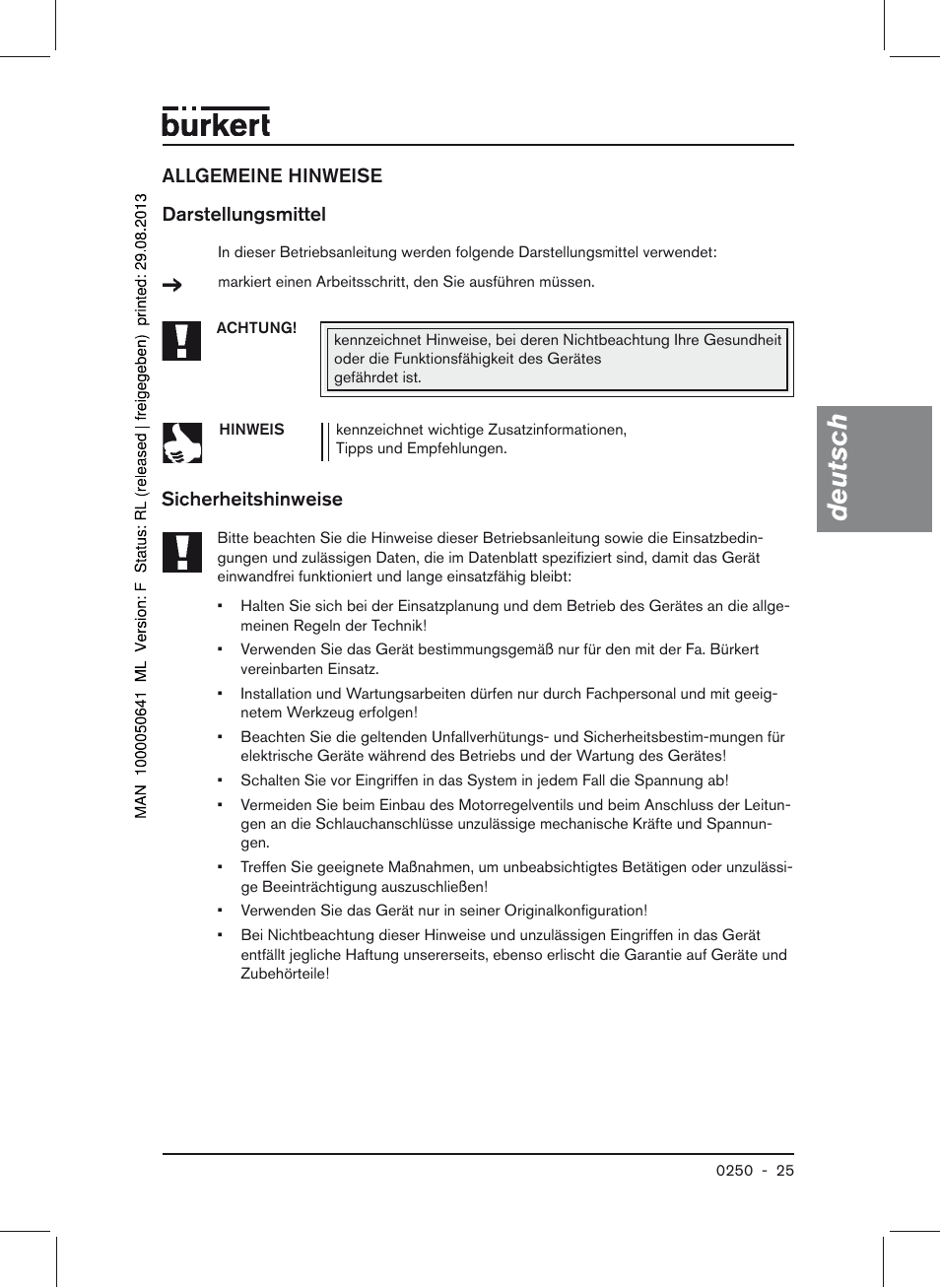 Deutsch | Burkert Type 0250 User Manual | Page 25 / 64