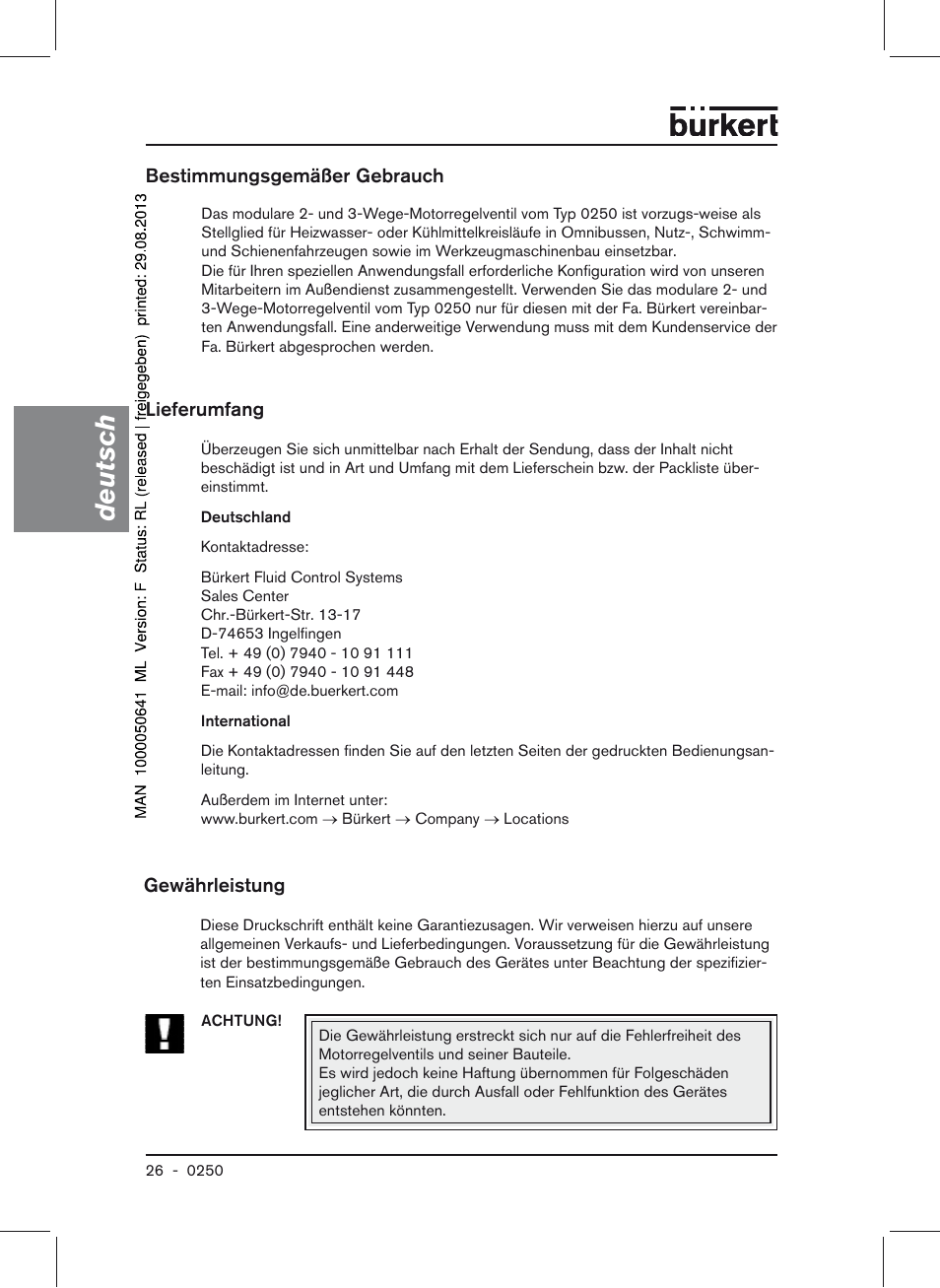 Deutsch | Burkert Type 0250 User Manual | Page 26 / 64