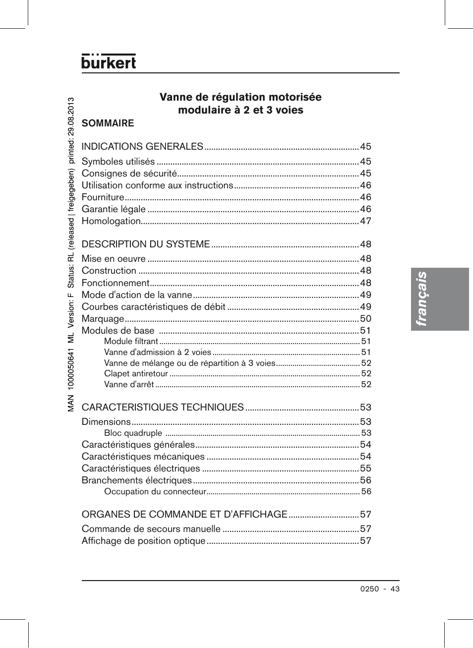 Francais, Français | Burkert Type 0250 User Manual | Page 43 / 64