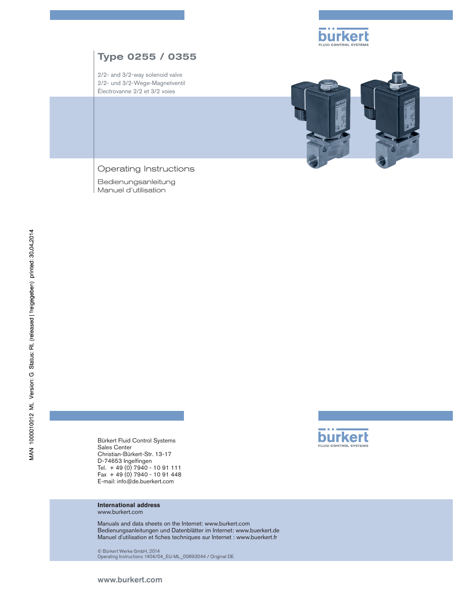 Burkert Type 0355 User Manual | 15 pages
