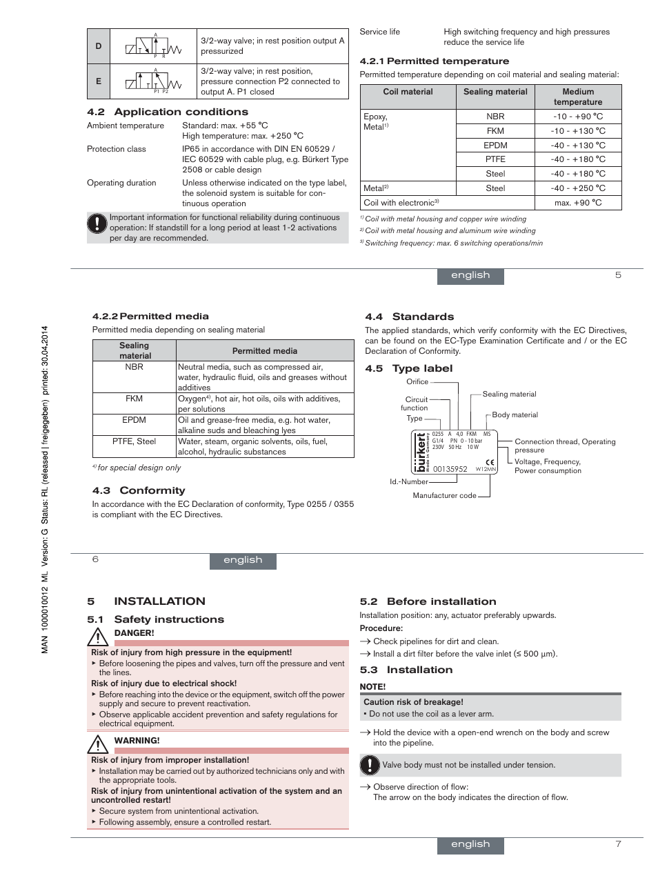 5installation | Burkert Type 0355 User Manual | Page 3 / 15