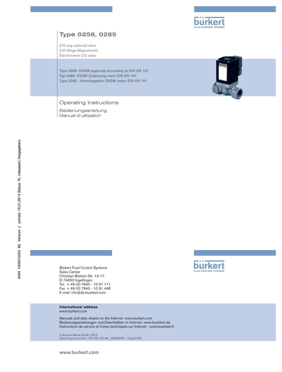 Français | Burkert Type 0285 User Manual | Page 11 / 15