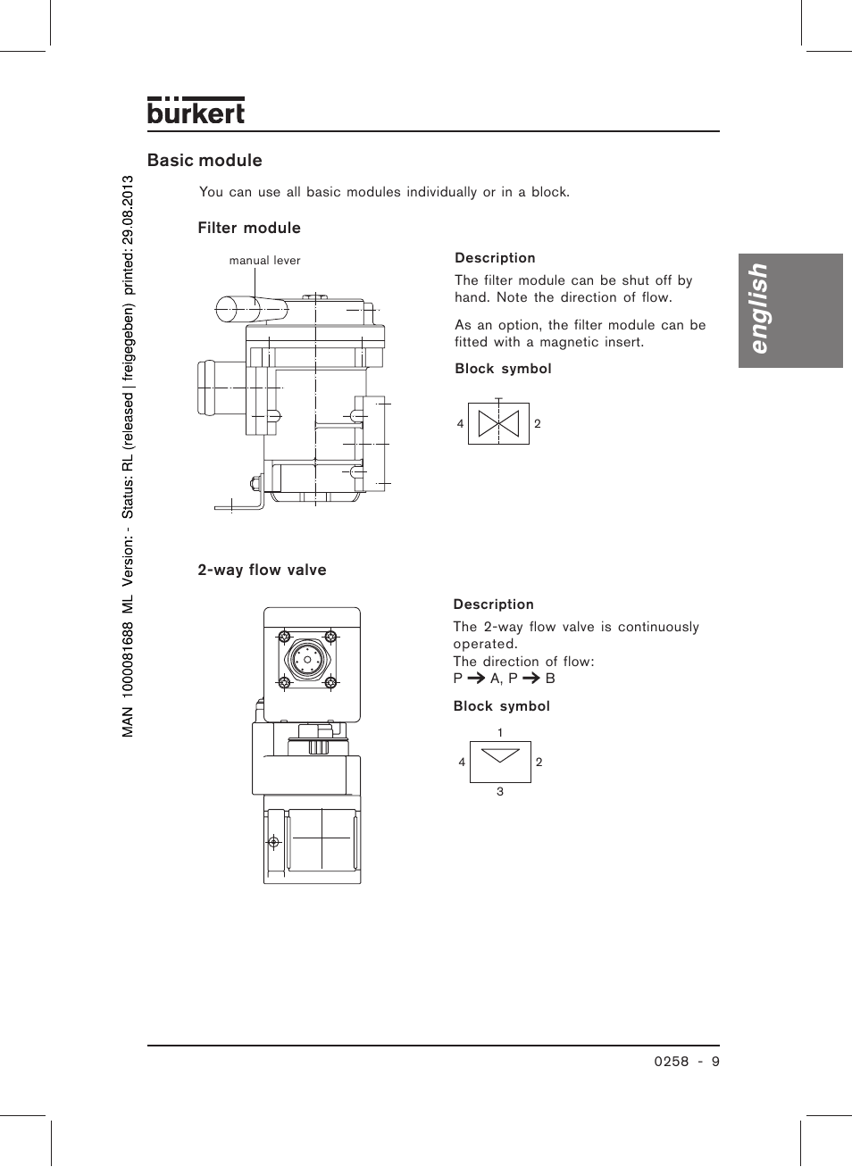 English, Basic module | Burkert Type 0258 User Manual | Page 11 / 72