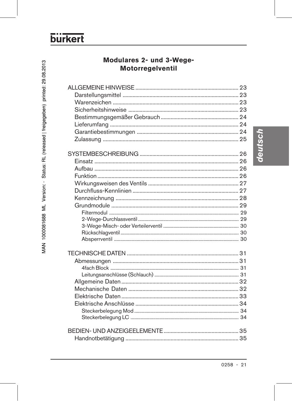Deutsch | Burkert Type 0258 User Manual | Page 23 / 72