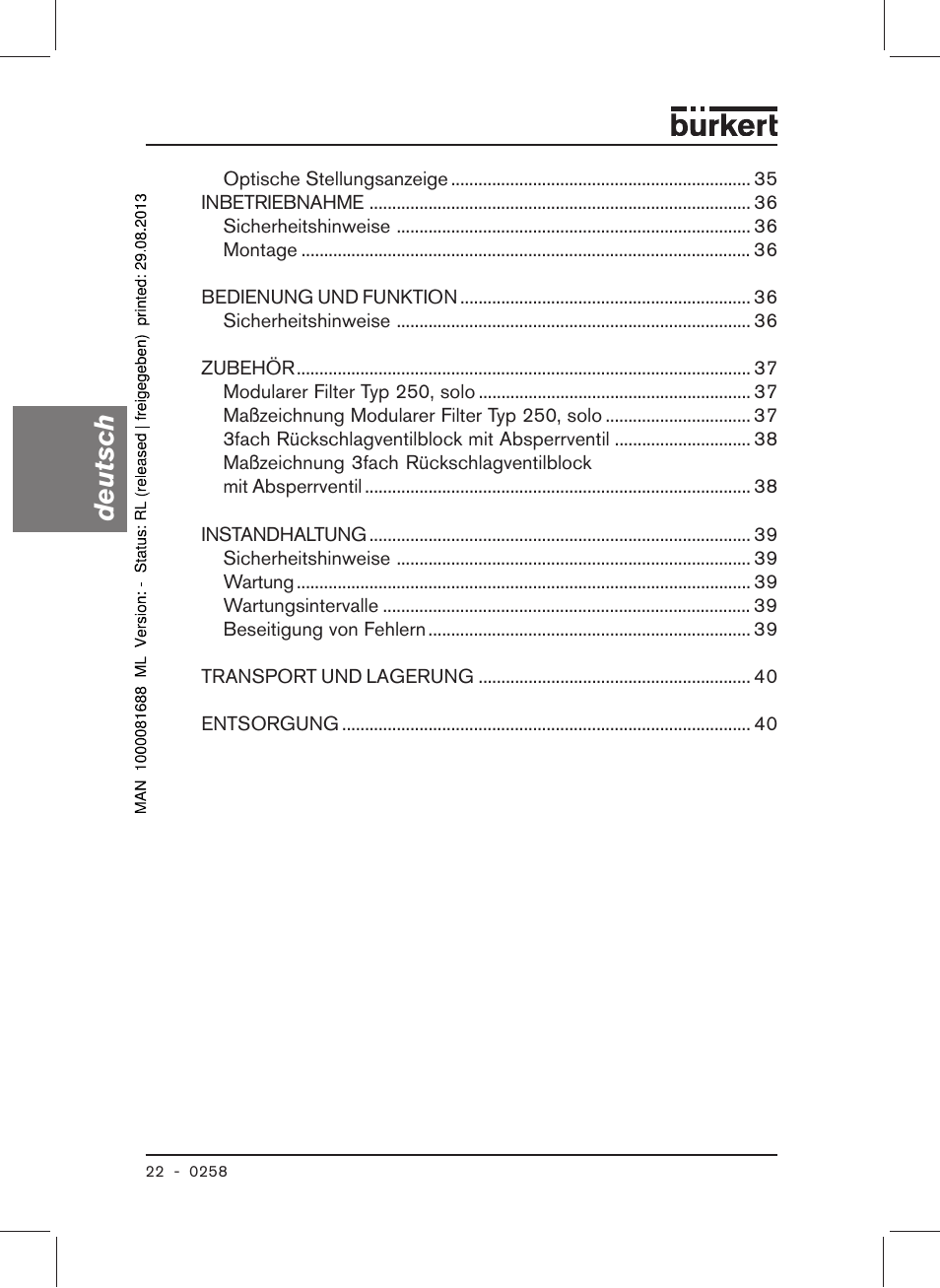 Deutsch | Burkert Type 0258 User Manual | Page 24 / 72