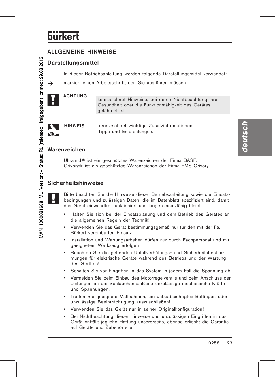 Deutsch | Burkert Type 0258 User Manual | Page 25 / 72