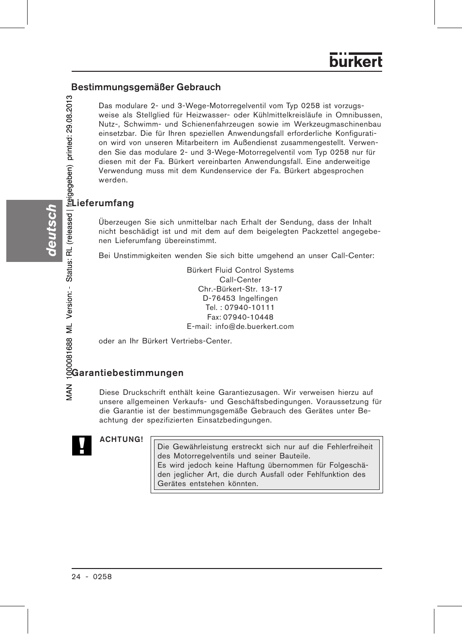 Deutsch | Burkert Type 0258 User Manual | Page 26 / 72