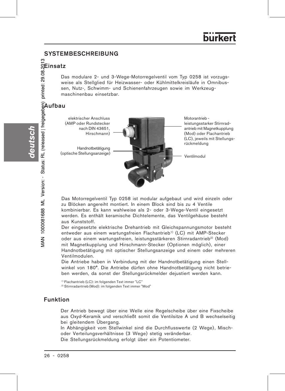 Deutsch, Systembeschreibung einsatz, Aufbau | Funktion | Burkert Type 0258 User Manual | Page 28 / 72