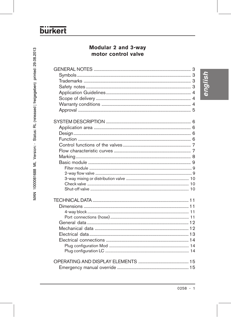 English | Burkert Type 0258 User Manual | Page 3 / 72