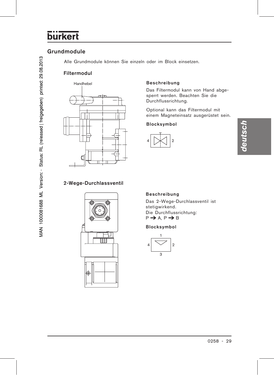 Deutsch, Grundmodule | Burkert Type 0258 User Manual | Page 31 / 72