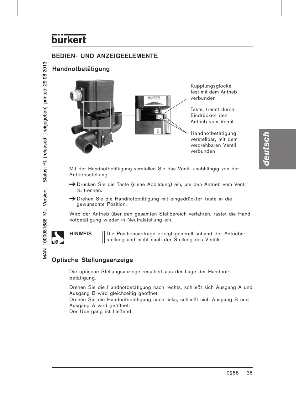 Deutsch | Burkert Type 0258 User Manual | Page 37 / 72