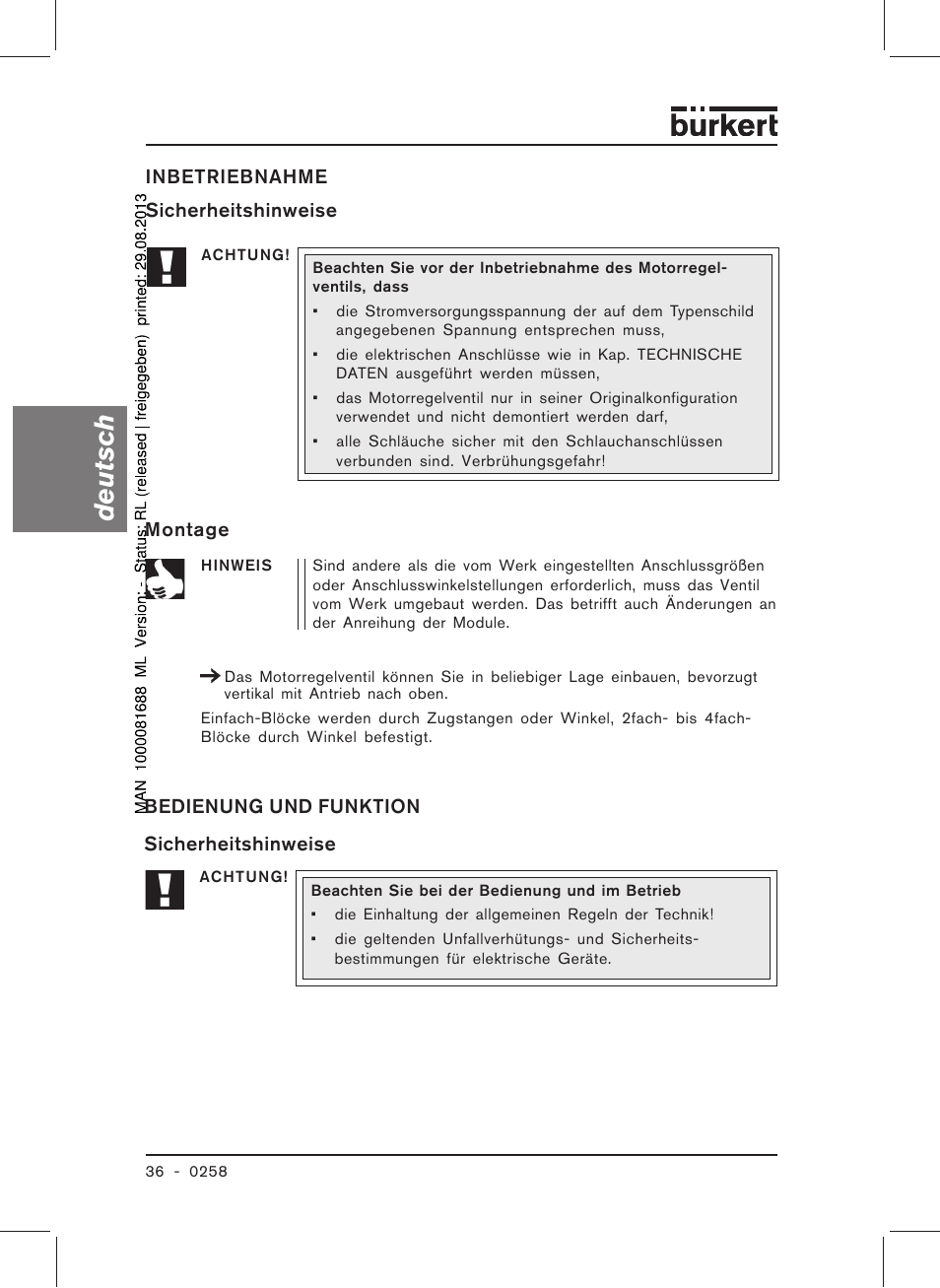 Deutsch | Burkert Type 0258 User Manual | Page 38 / 72