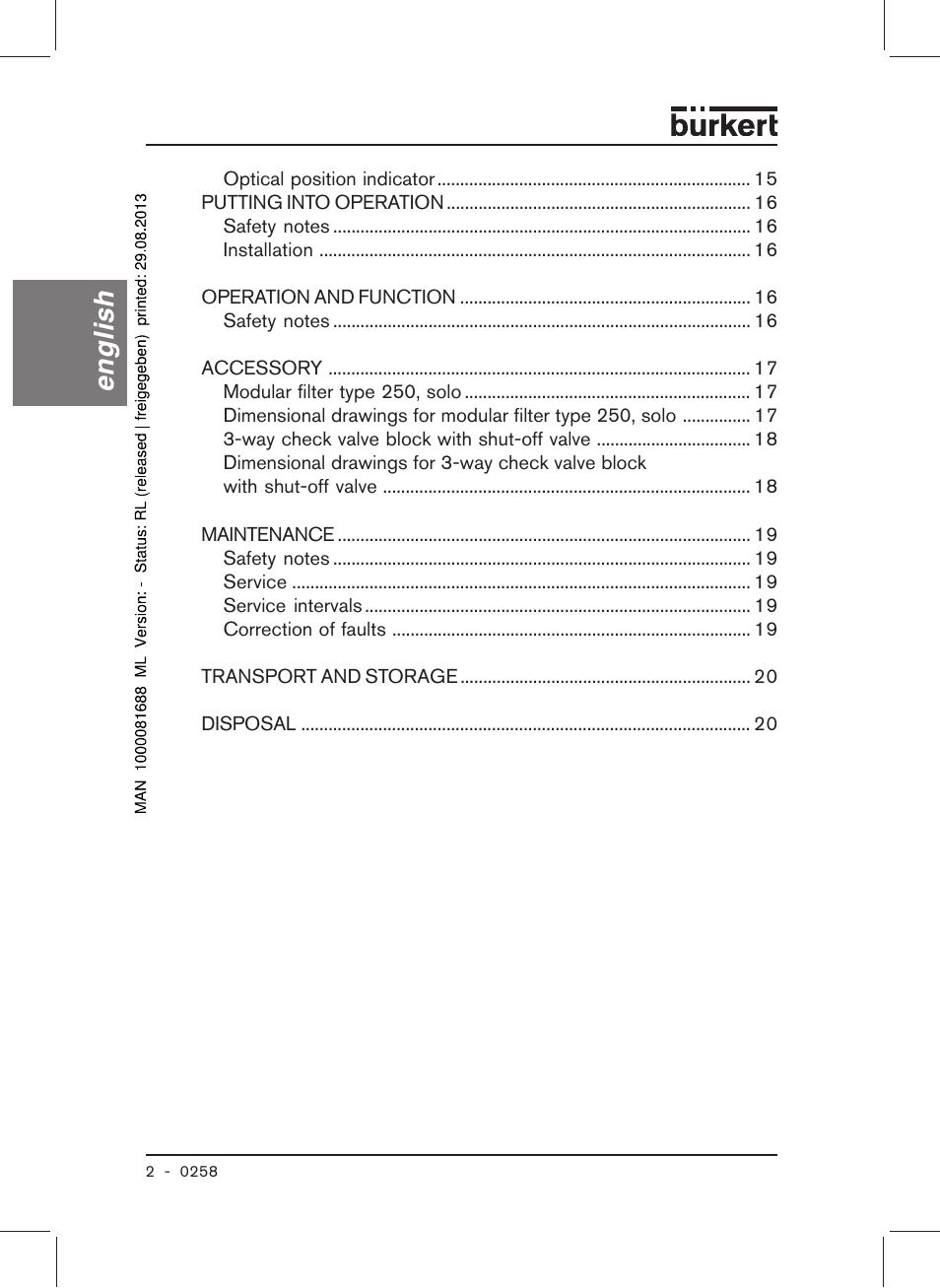 English | Burkert Type 0258 User Manual | Page 4 / 72