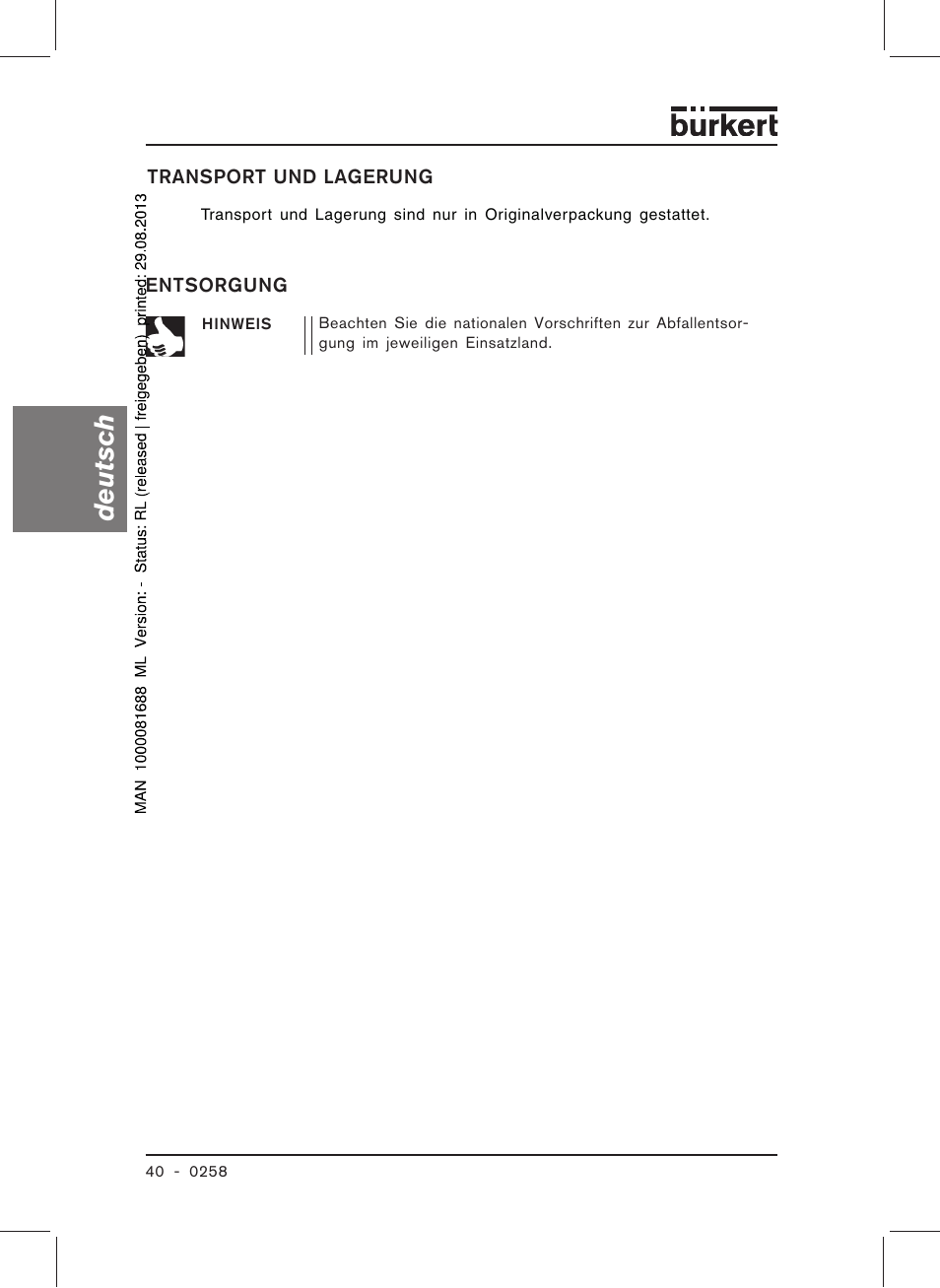 Deutsch | Burkert Type 0258 User Manual | Page 42 / 72