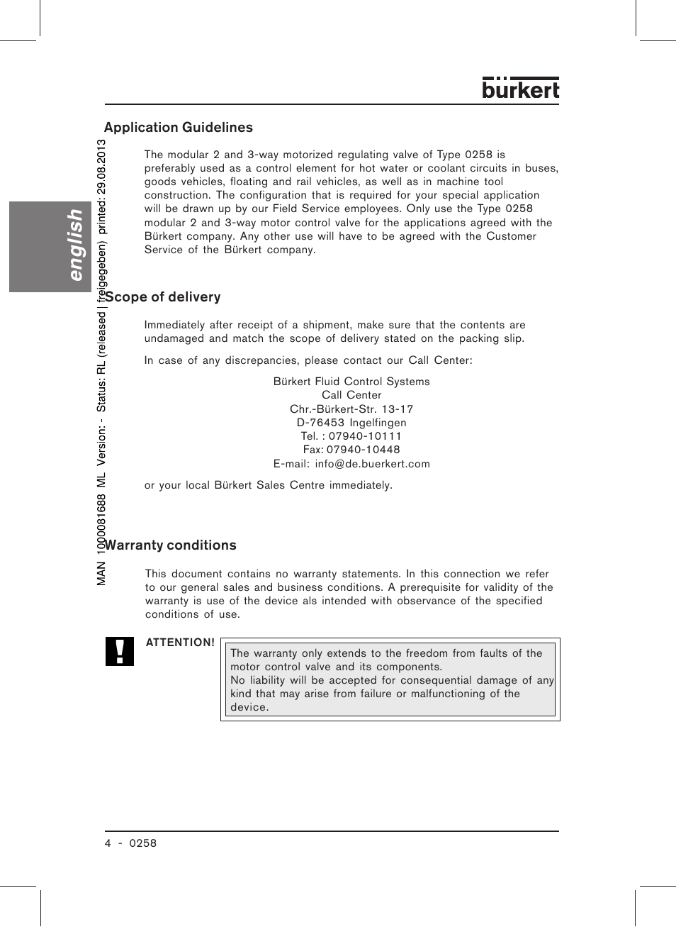 English | Burkert Type 0258 User Manual | Page 6 / 72