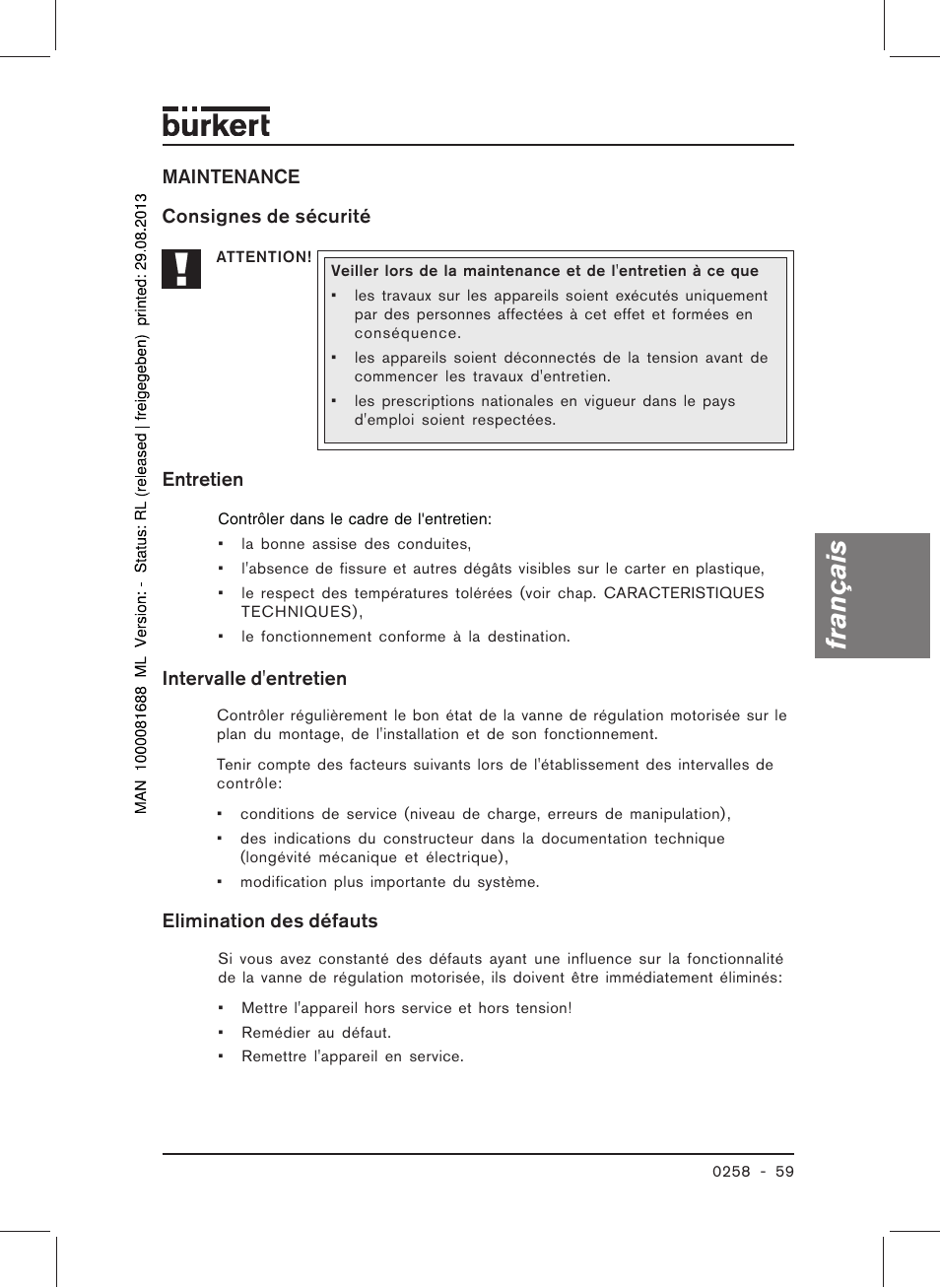 Français | Burkert Type 0258 User Manual | Page 61 / 72