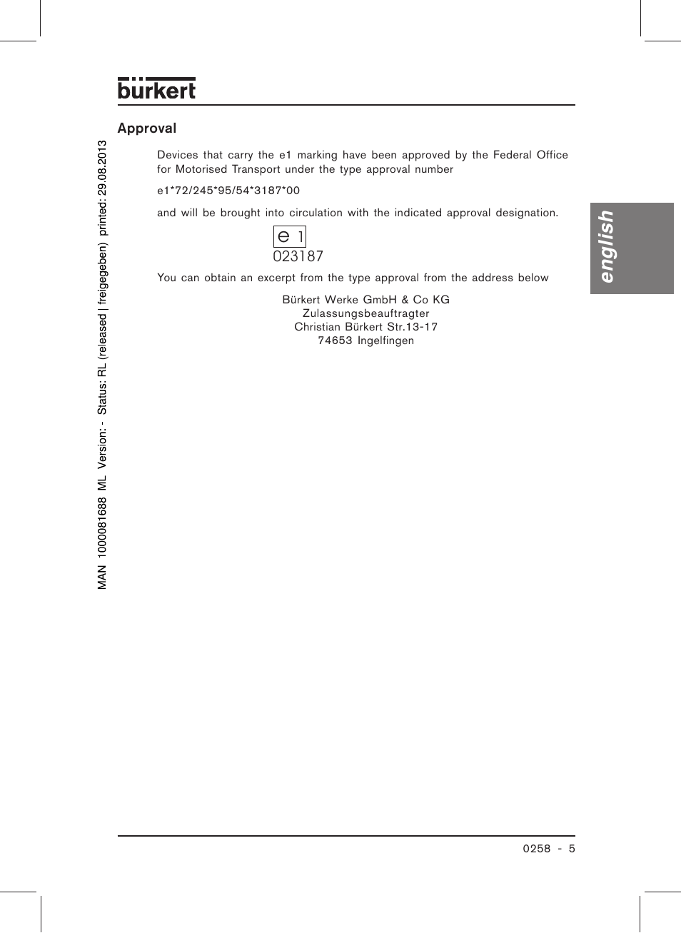 English | Burkert Type 0258 User Manual | Page 7 / 72