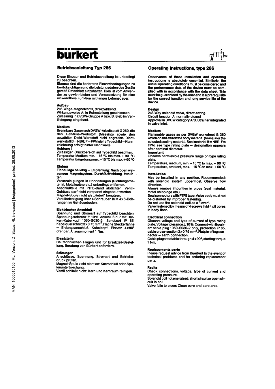 Burkert Type 0286 User Manual | 4 pages