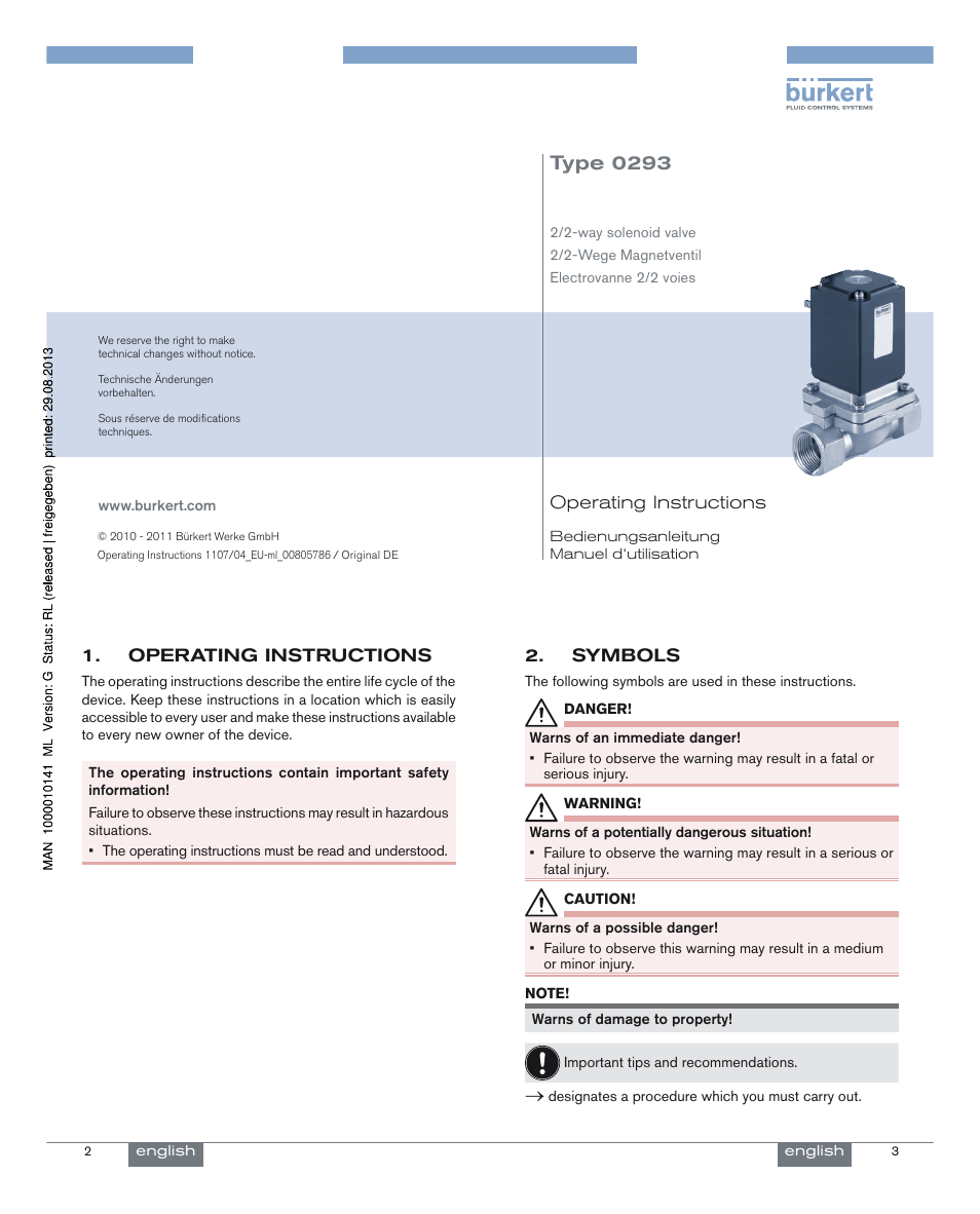 Burkert Type 0293 User Manual | 18 pages