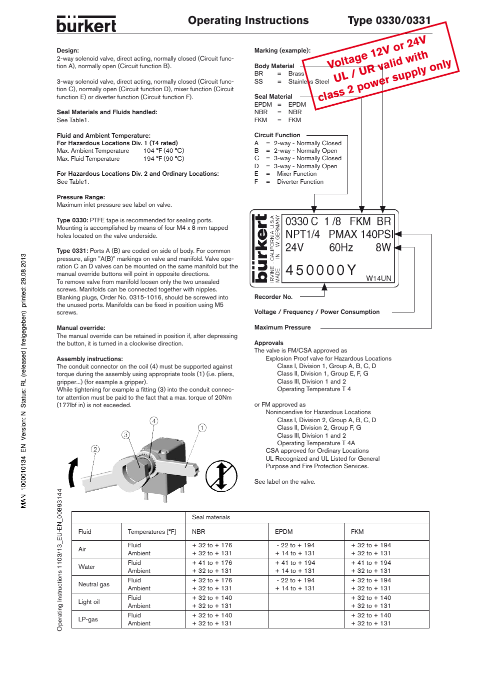Burkert Type 0331 User Manual | 2 pages