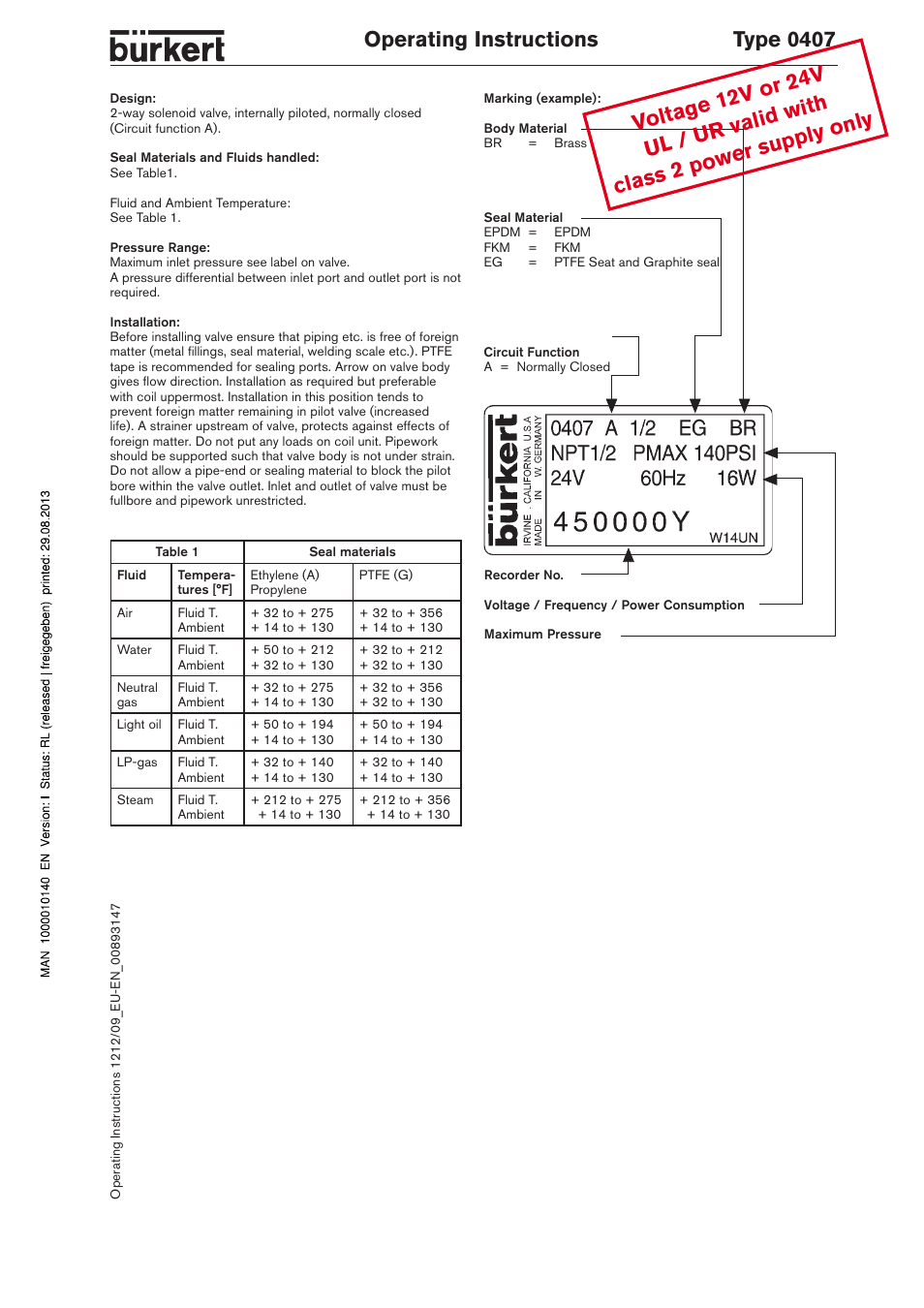 Burkert Type 0407 User Manual | 2 pages