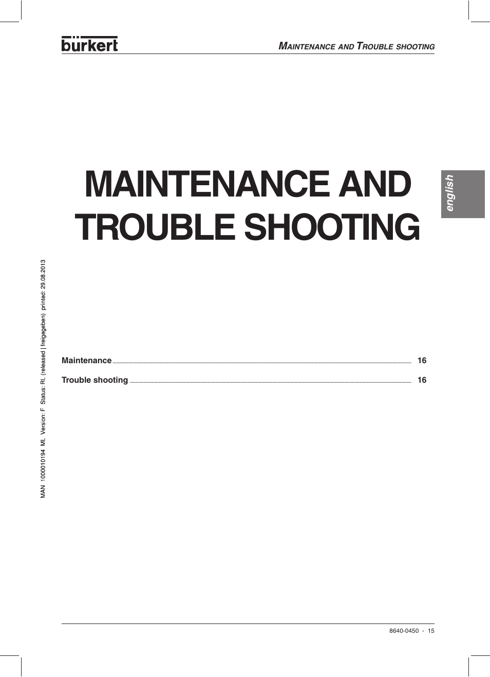 Maintenance and trouble shooting | Burkert Type 0450 User Manual | Page 17 / 52