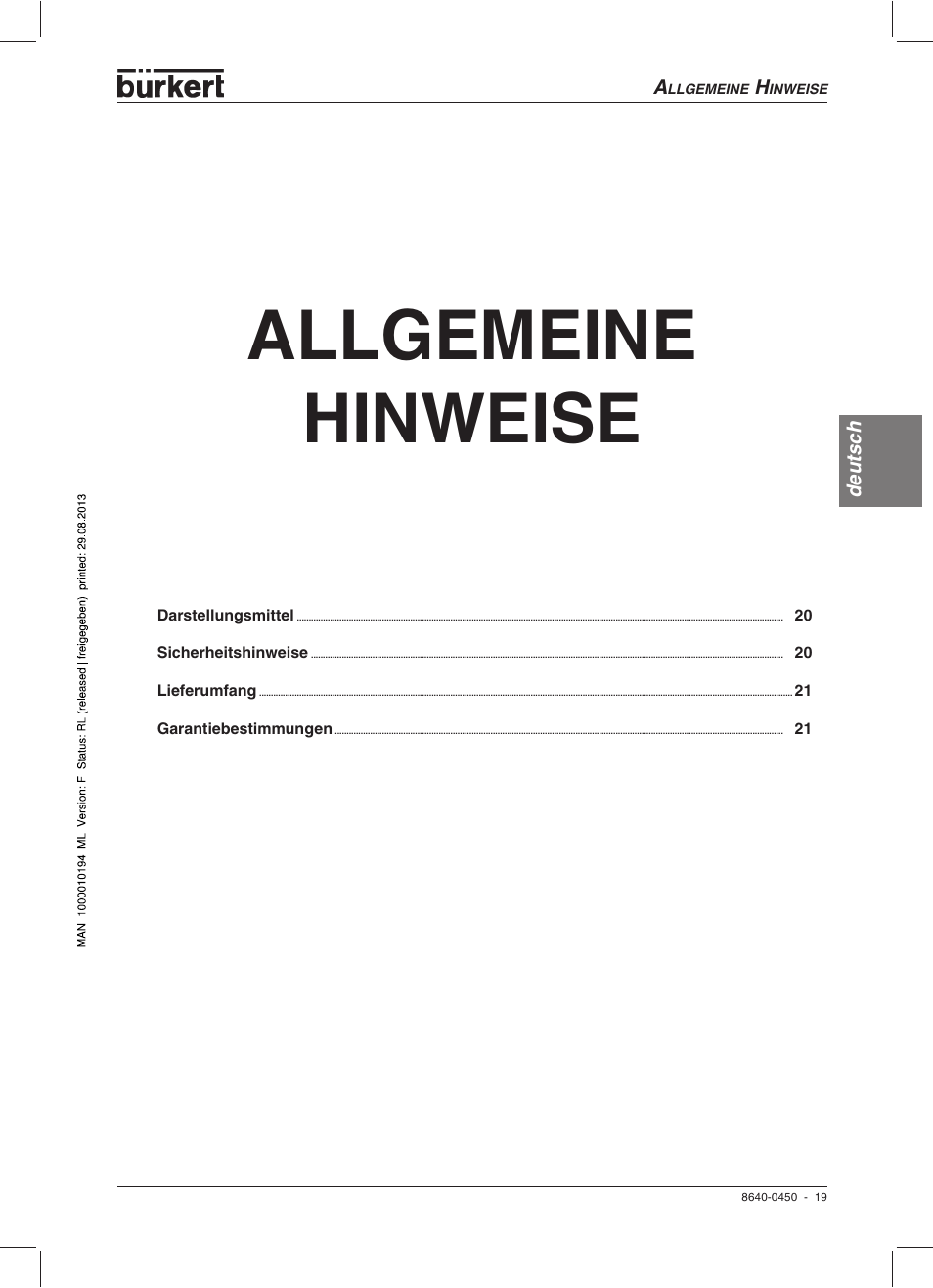 Allgemeine hinweise | Burkert Type 0450 User Manual | Page 21 / 52