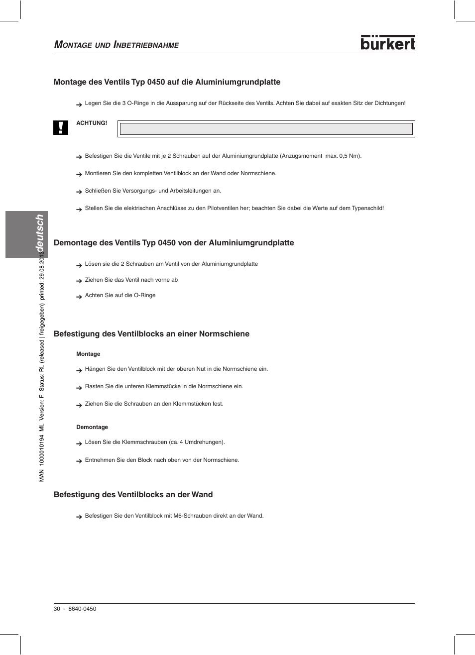 Deutsc h | Burkert Type 0450 User Manual | Page 32 / 52