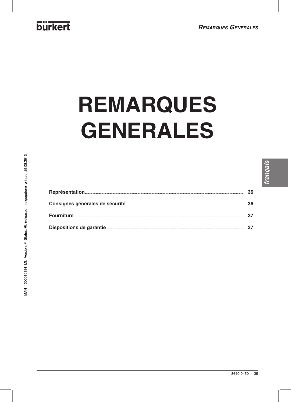 Remarques generales | Burkert Type 0450 User Manual | Page 37 / 52