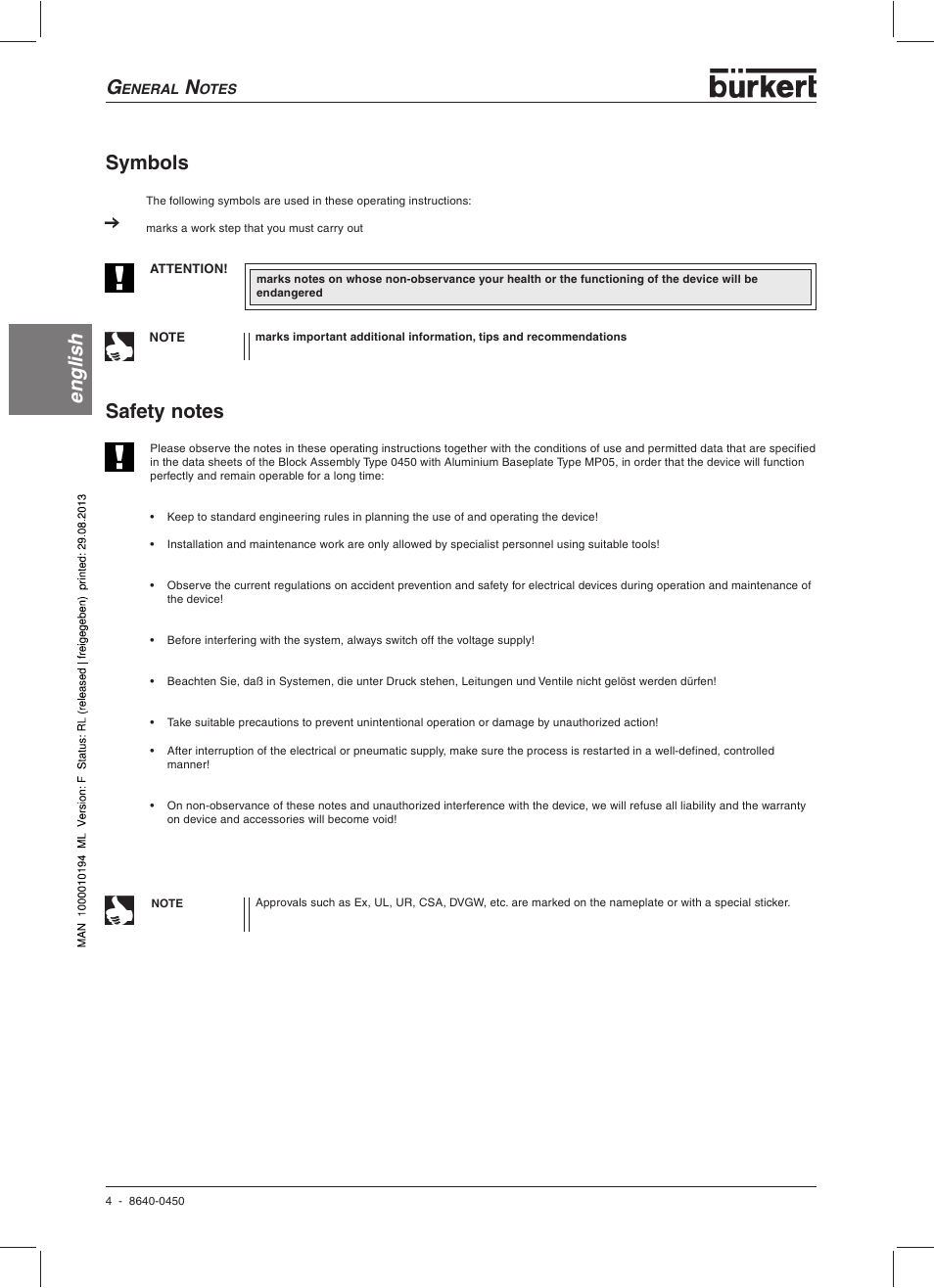 English symbols | Burkert Type 0450 User Manual | Page 6 / 52