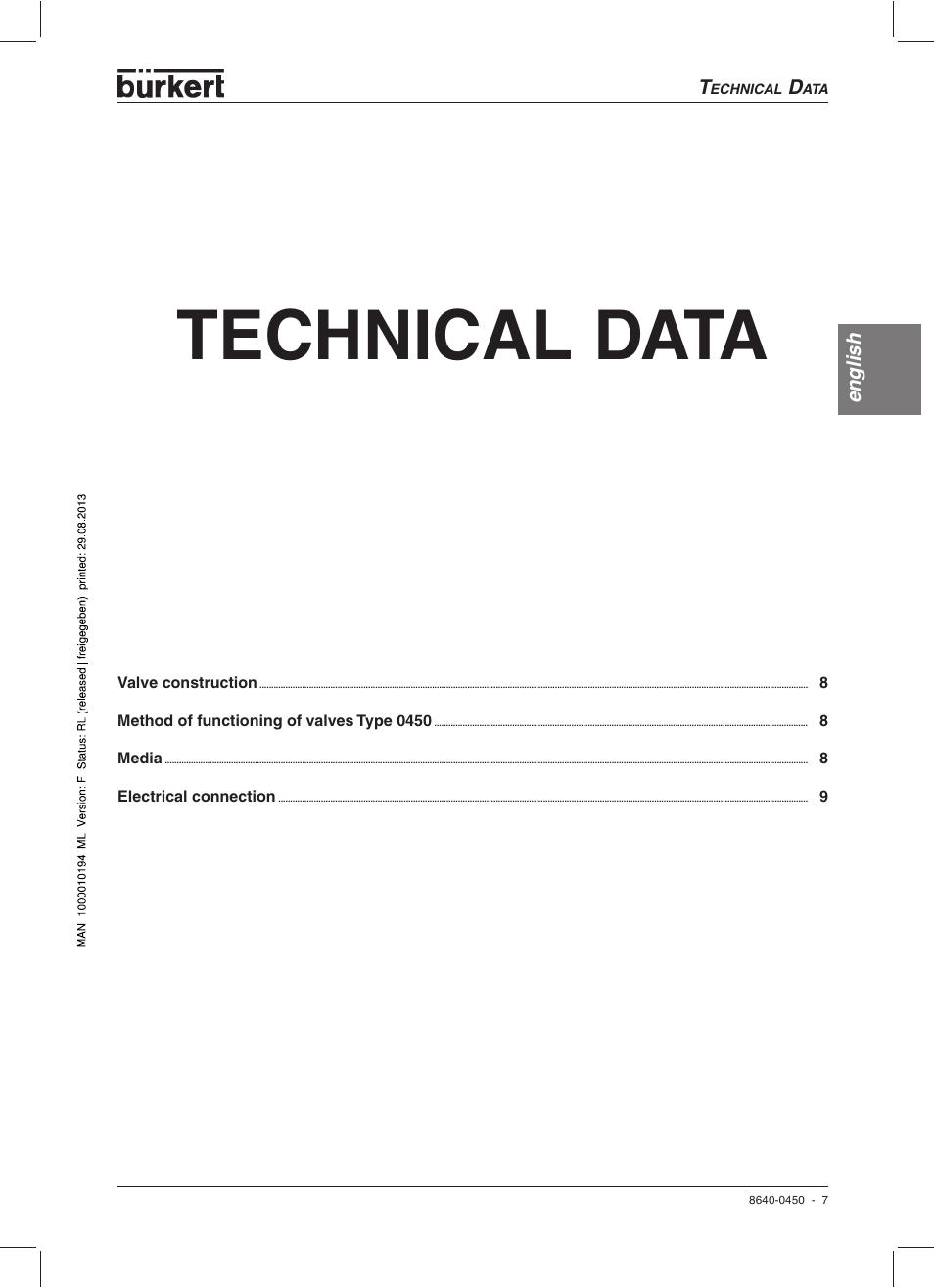 Technical data | Burkert Type 0450 User Manual | Page 9 / 52