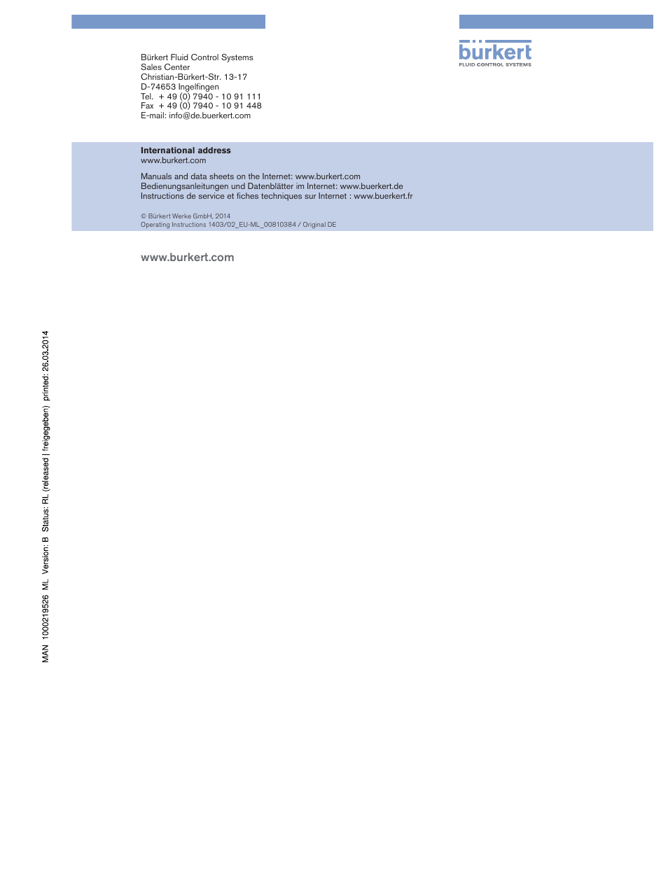 Address | Burkert Type 0654 User Manual | Page 13 / 13