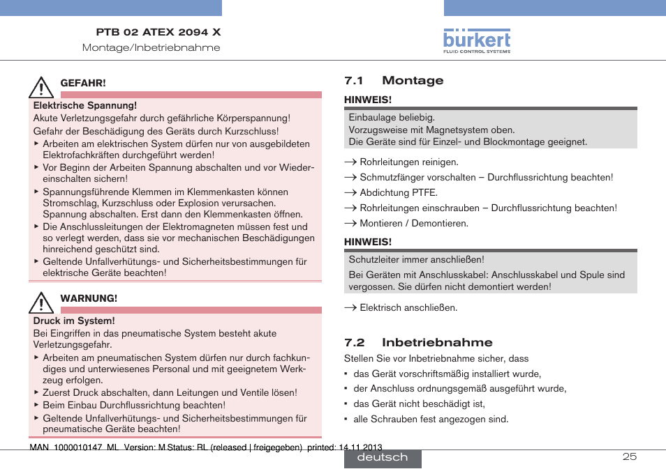 1 montage 7.2 inbetriebnahme | Burkert Type 0641 User Manual | Page 25 / 40