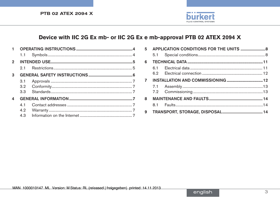 English | Burkert Type 0641 User Manual | Page 3 / 40