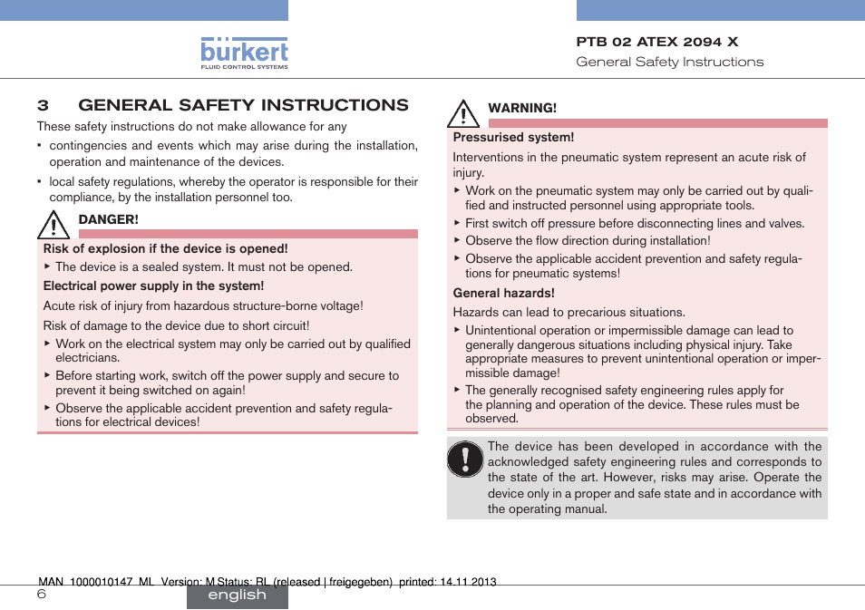 3 general safety instructions | Burkert Type 0641 User Manual | Page 6 / 40