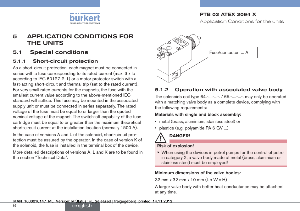 5 application conditions for the units, 1 special conditions | Burkert Type 0641 User Manual | Page 8 / 40