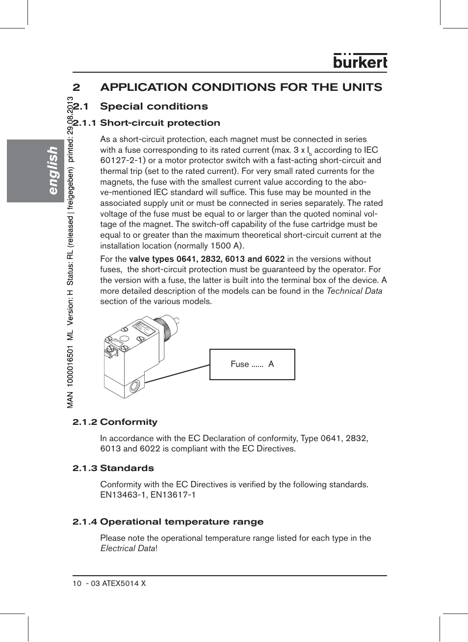 2 application conditions for the units, 1 special conditions, English | Burkert Type 6022 User Manual | Page 10 / 58