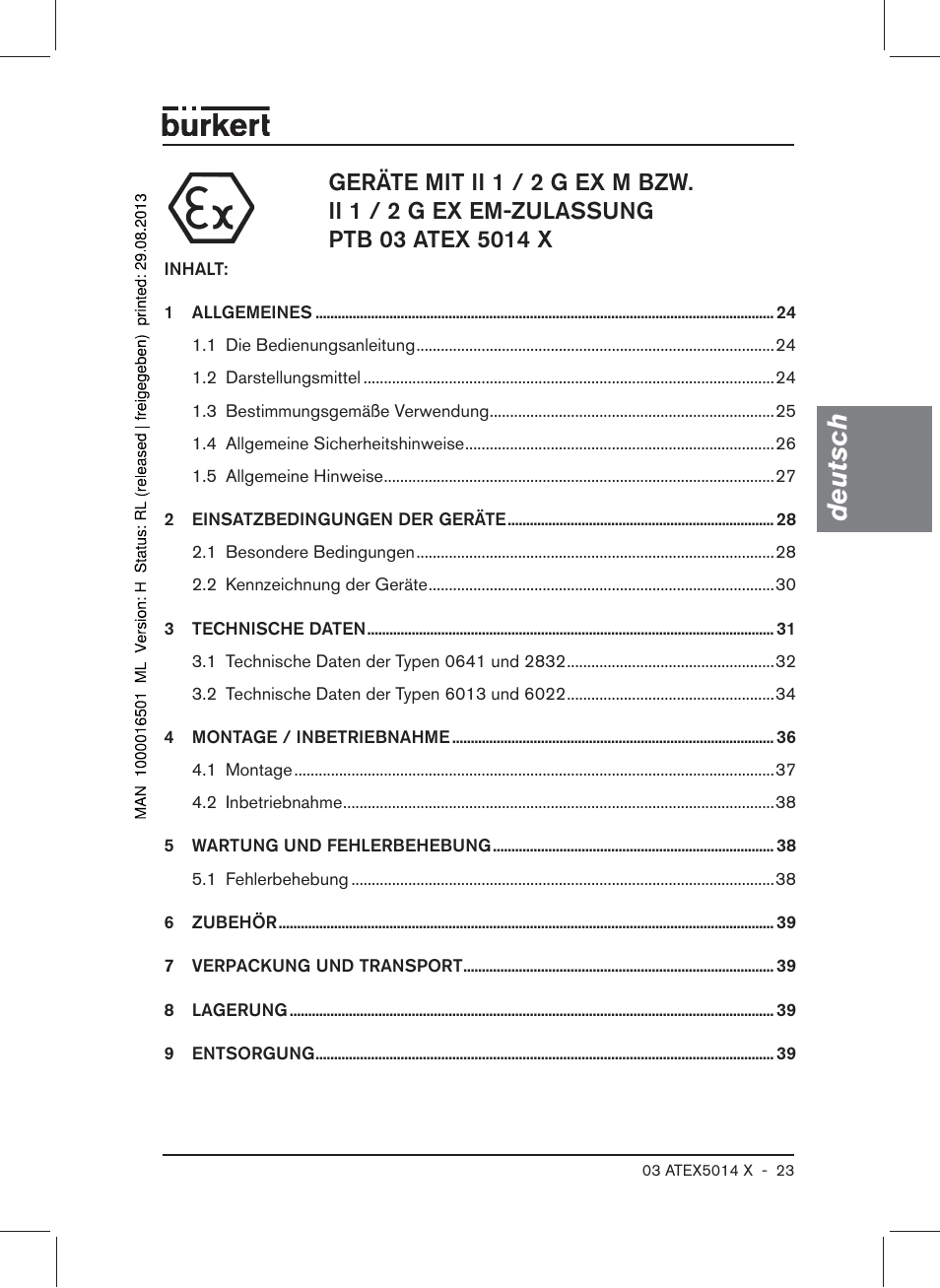 Deutsch | Burkert Type 6022 User Manual | Page 23 / 58