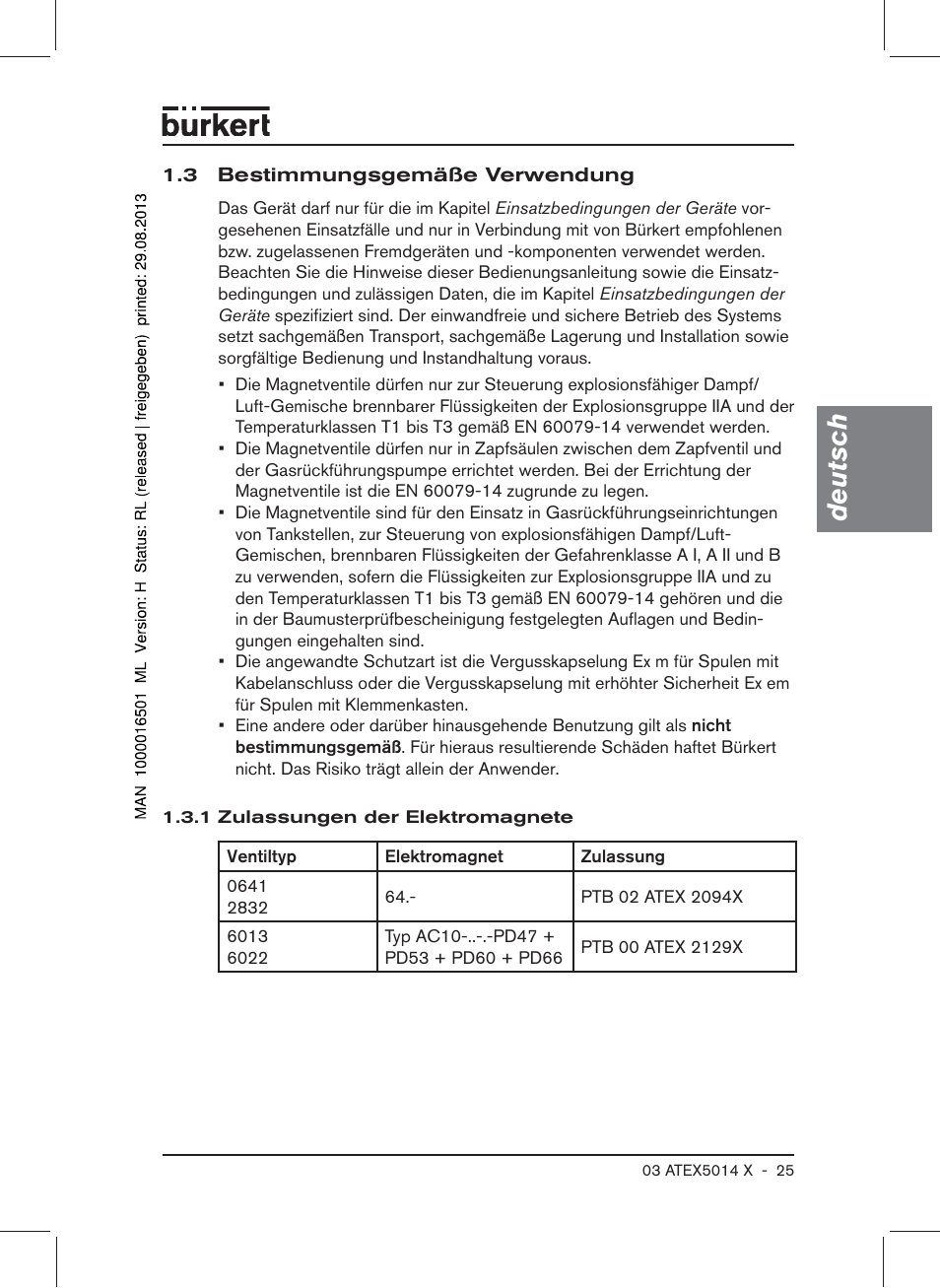 3 bestimmungsgemäße verwendung, Deutsch | Burkert Type 6022 User Manual | Page 25 / 58