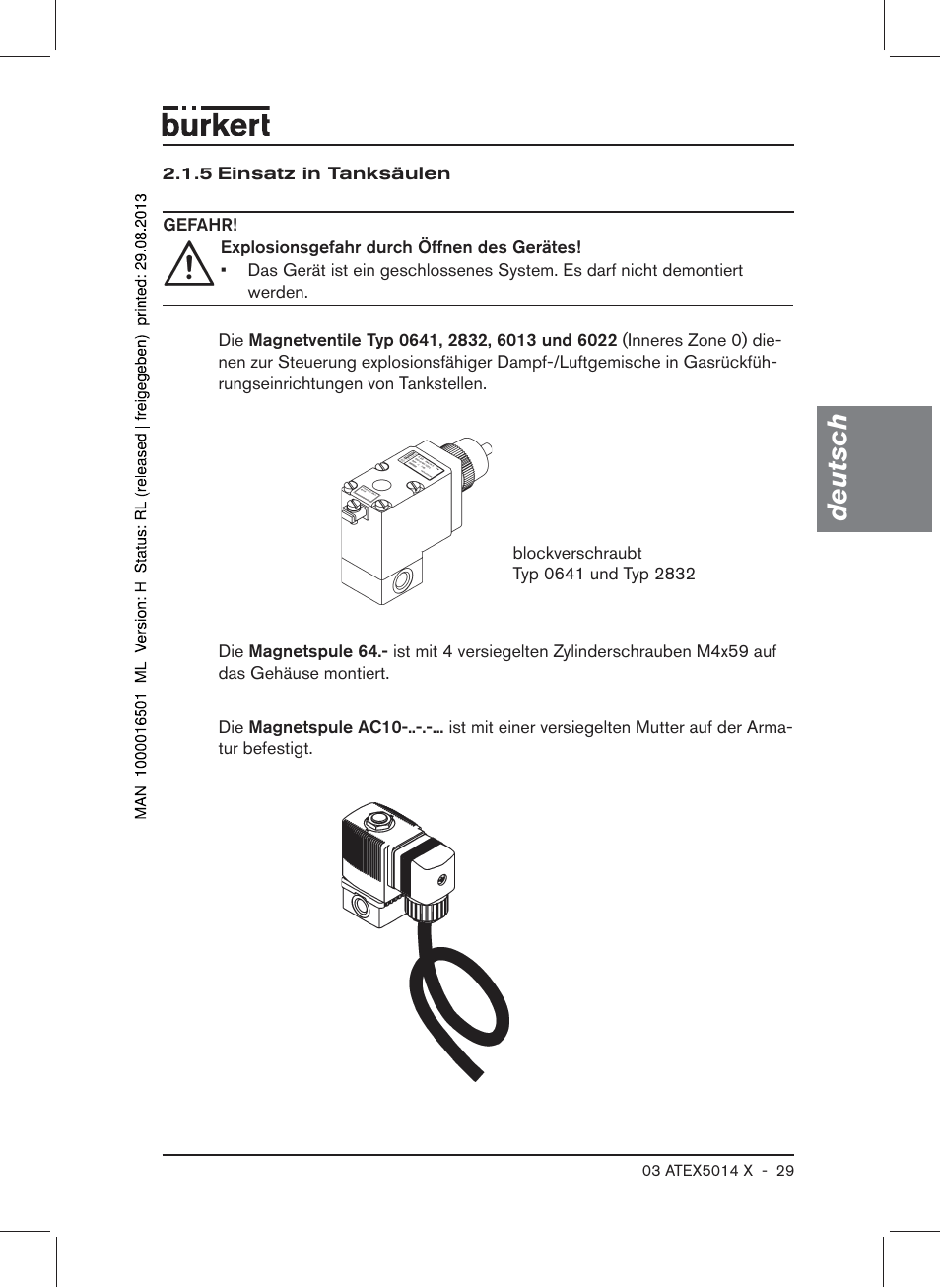 Deutsch | Burkert Type 6022 User Manual | Page 29 / 58