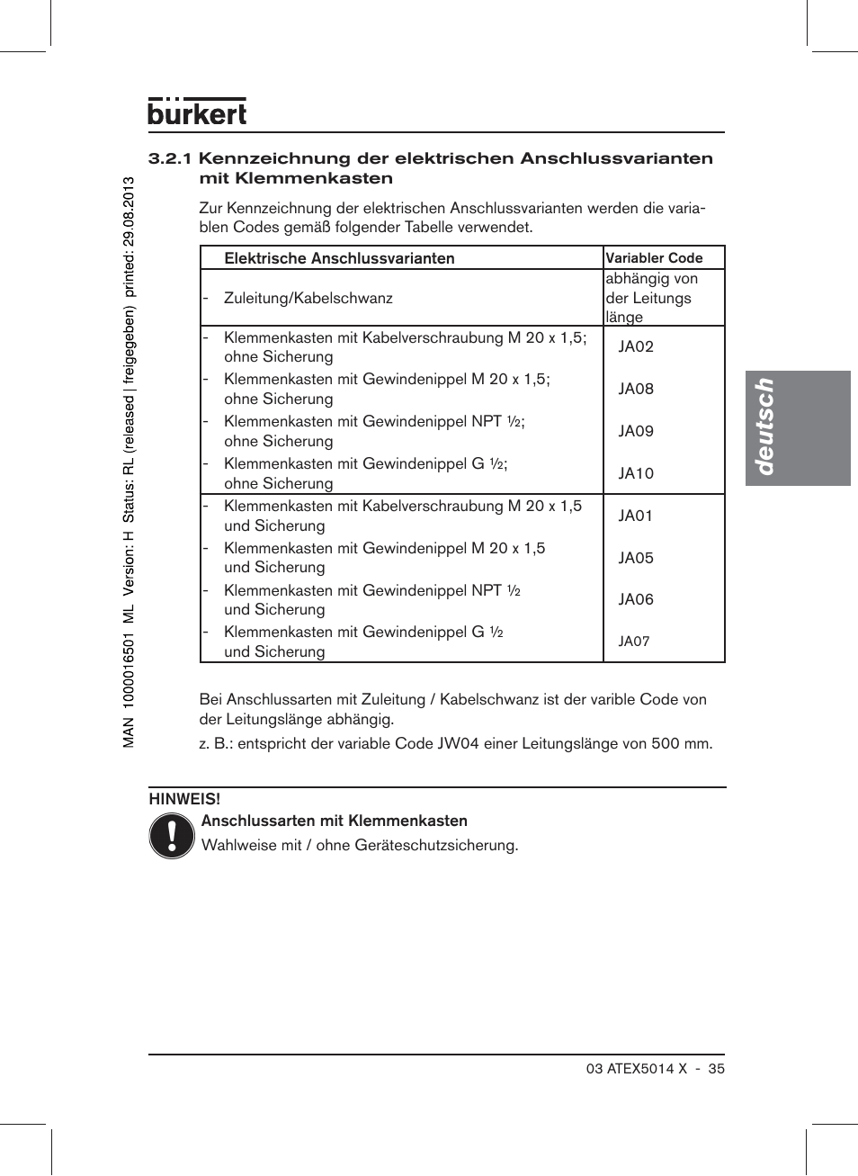 Deutsch | Burkert Type 6022 User Manual | Page 35 / 58