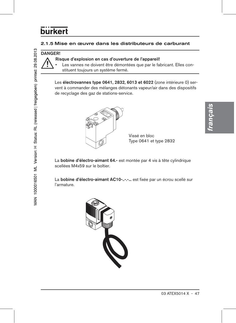 Français | Burkert Type 6022 User Manual | Page 47 / 58