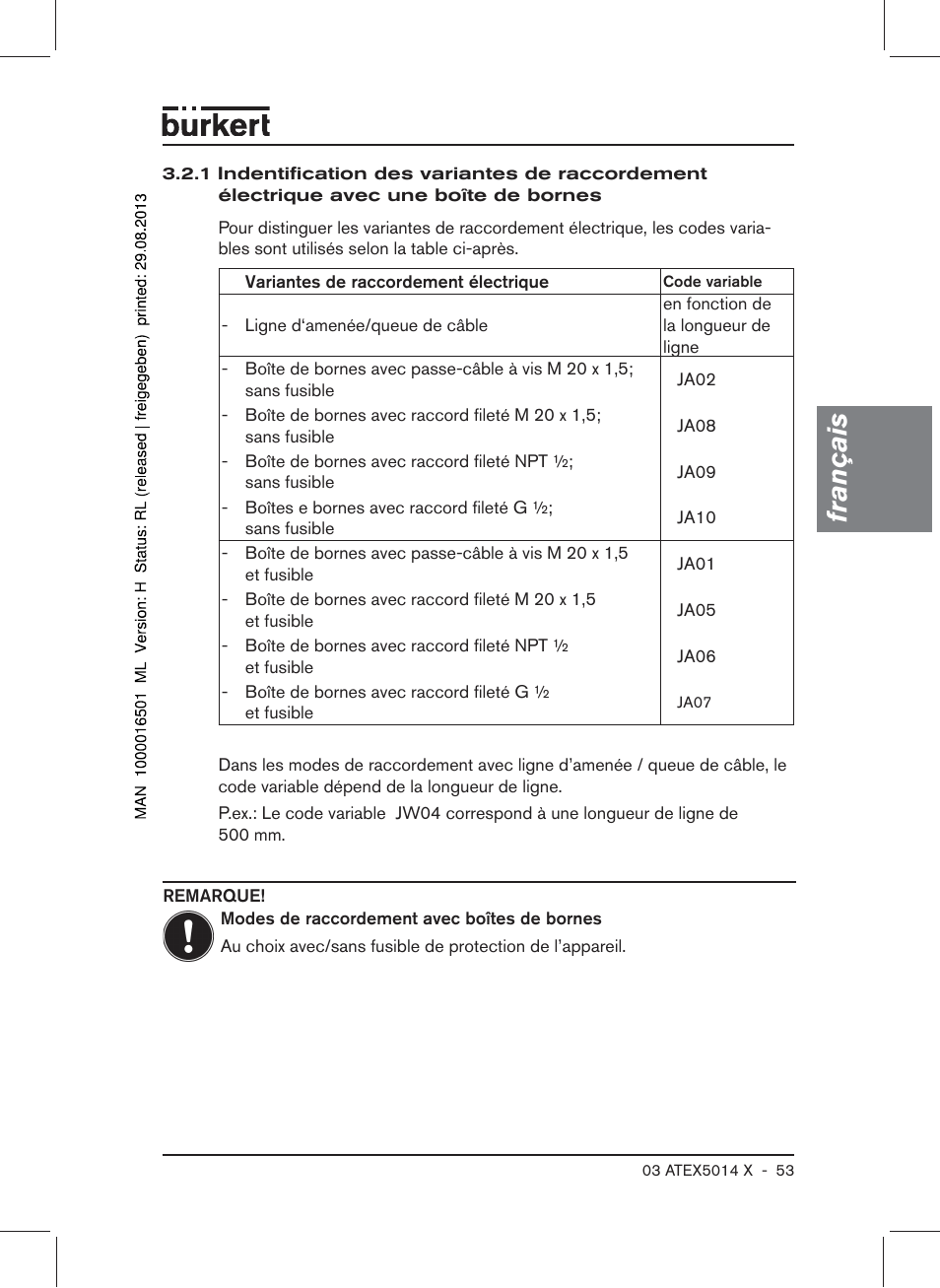 Français | Burkert Type 6022 User Manual | Page 53 / 58