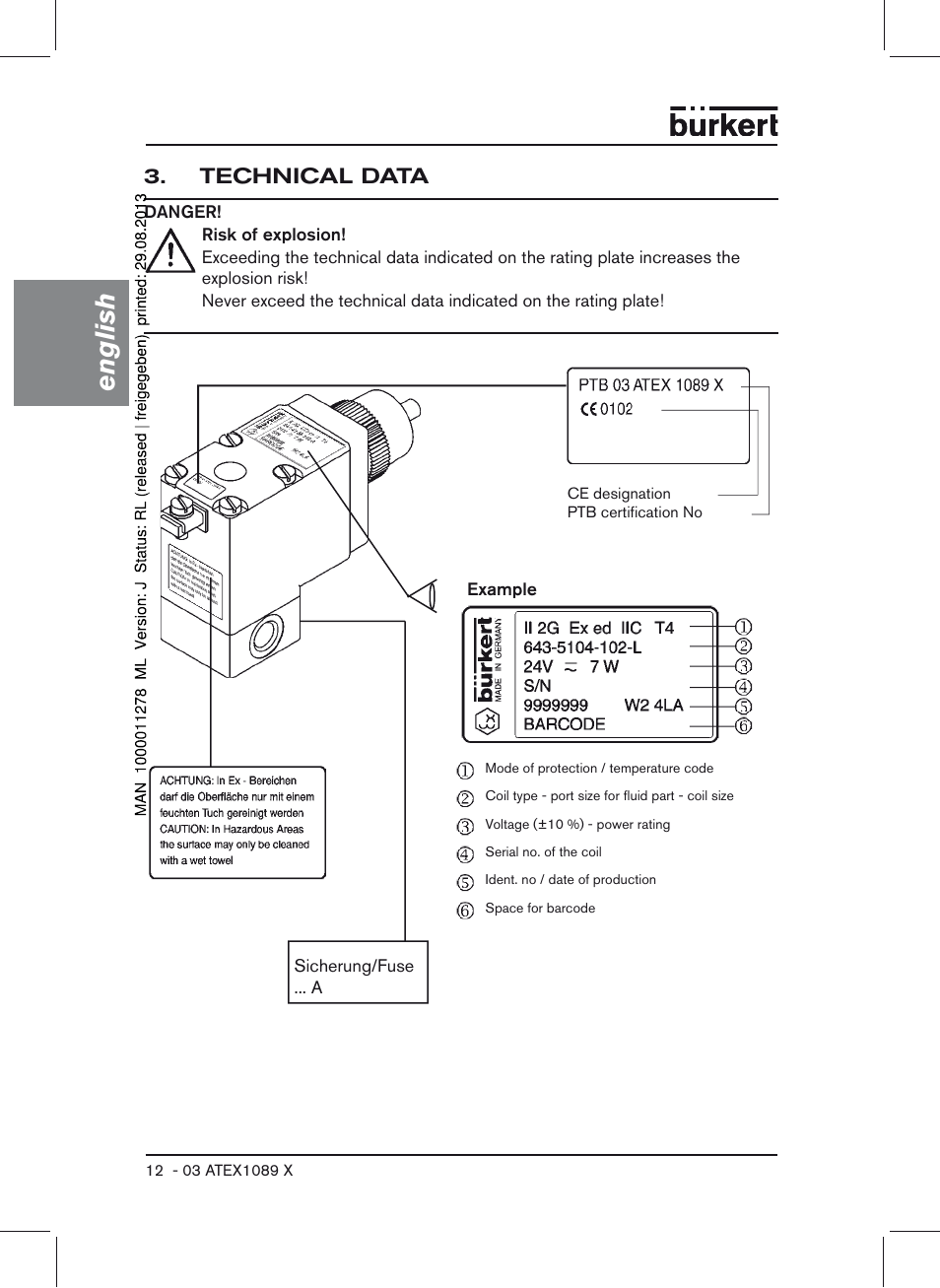 Technical data, English | Burkert Type 0641 User Manual | Page 12 / 52