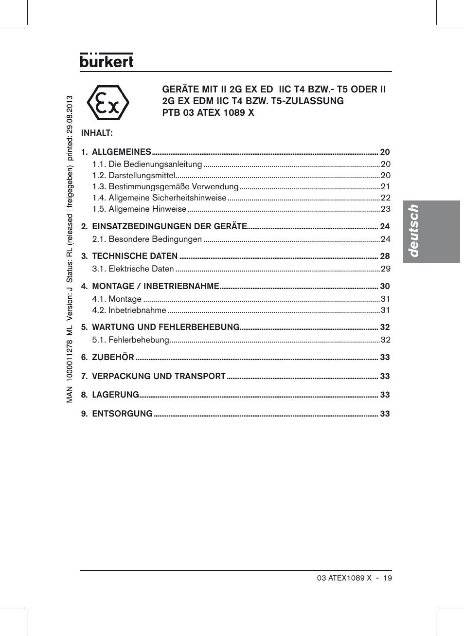 Deutsch | Burkert Type 0641 User Manual | Page 19 / 52