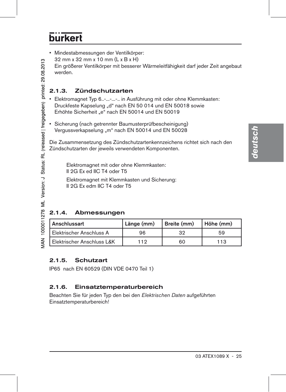 Deutsch | Burkert Type 0641 User Manual | Page 25 / 52